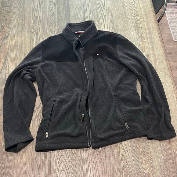 Tommy Hilfiger Mens Classic Zip Front Polar Fleece Jacket Black Charcoal Size L - Picture 1 of 7